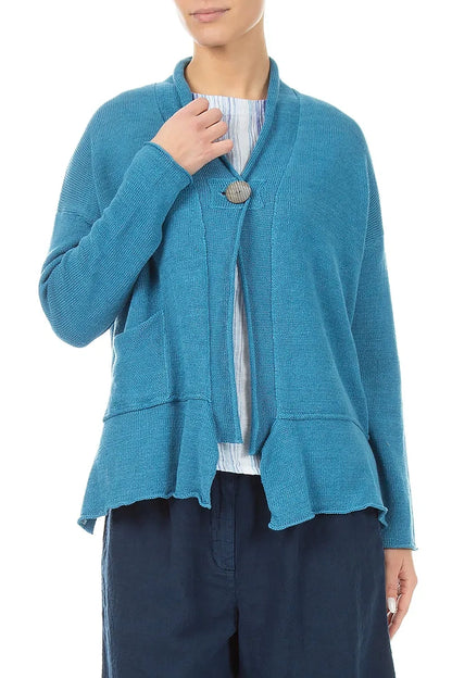 Single Button Denim Linen Cardigan 3