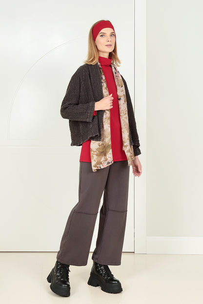 Single Button Forest Brown Textured Linen Jacket 6