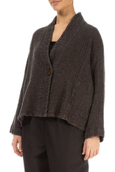 Single Button Forest Brown Textured Linen Jacket 3