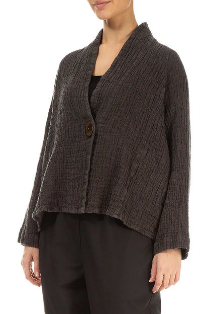 Single Button Forest Brown Textured Linen Jacket 3