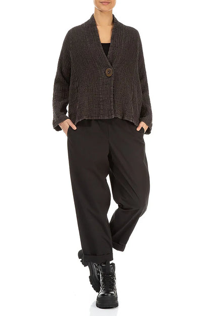 Single Button Forest Brown Textured Linen Jacket 4