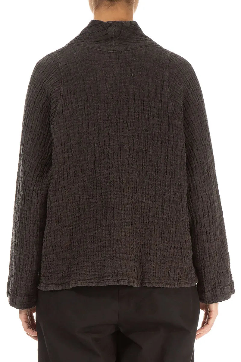 Single Button Forest Brown Textured Linen Jacket 2