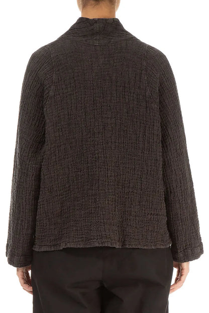 Single Button Forest Brown Textured Linen Jacket 2