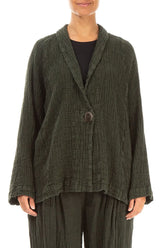 Single Button Forest Mist Textured Linen Jacket 1