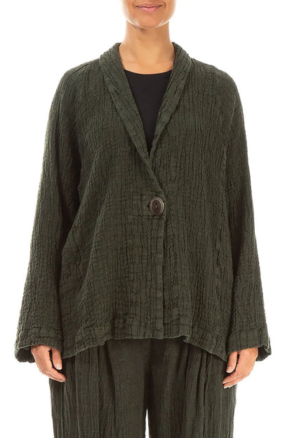 Single Button Forest Mist Textured Linen Jacket 1