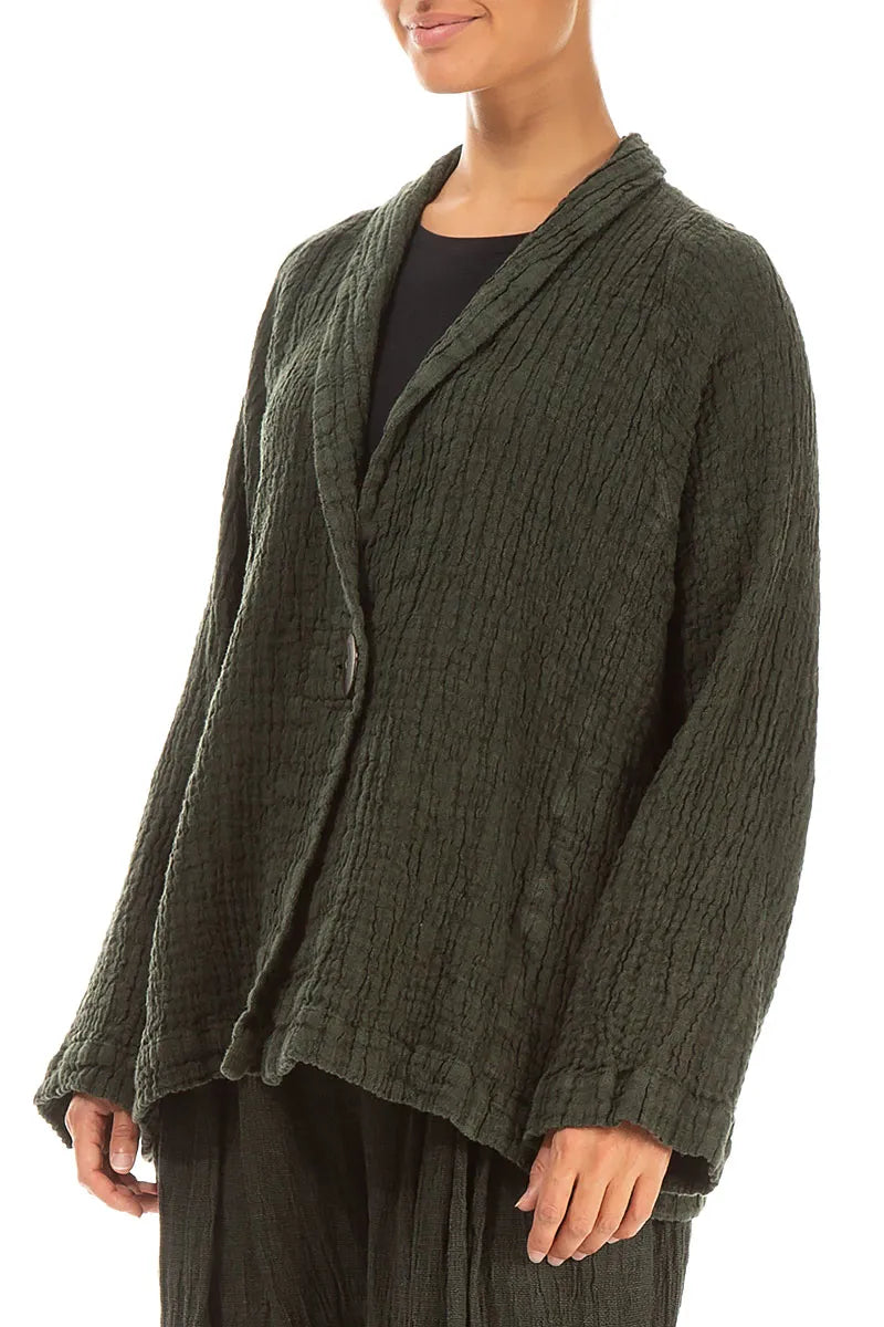 Single Button Forest Mist Textured Linen Jacket 3