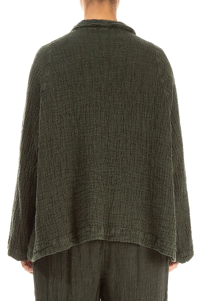 Single Button Forest Mist Textured Linen Jacket 2