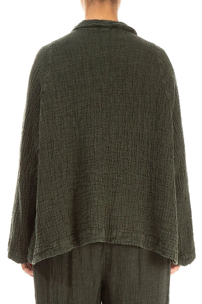 Single Button Forest Mist Textured Linen Jacket 2