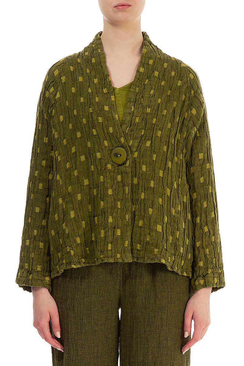 Single Button Golden Lime Textured Linen Jacket