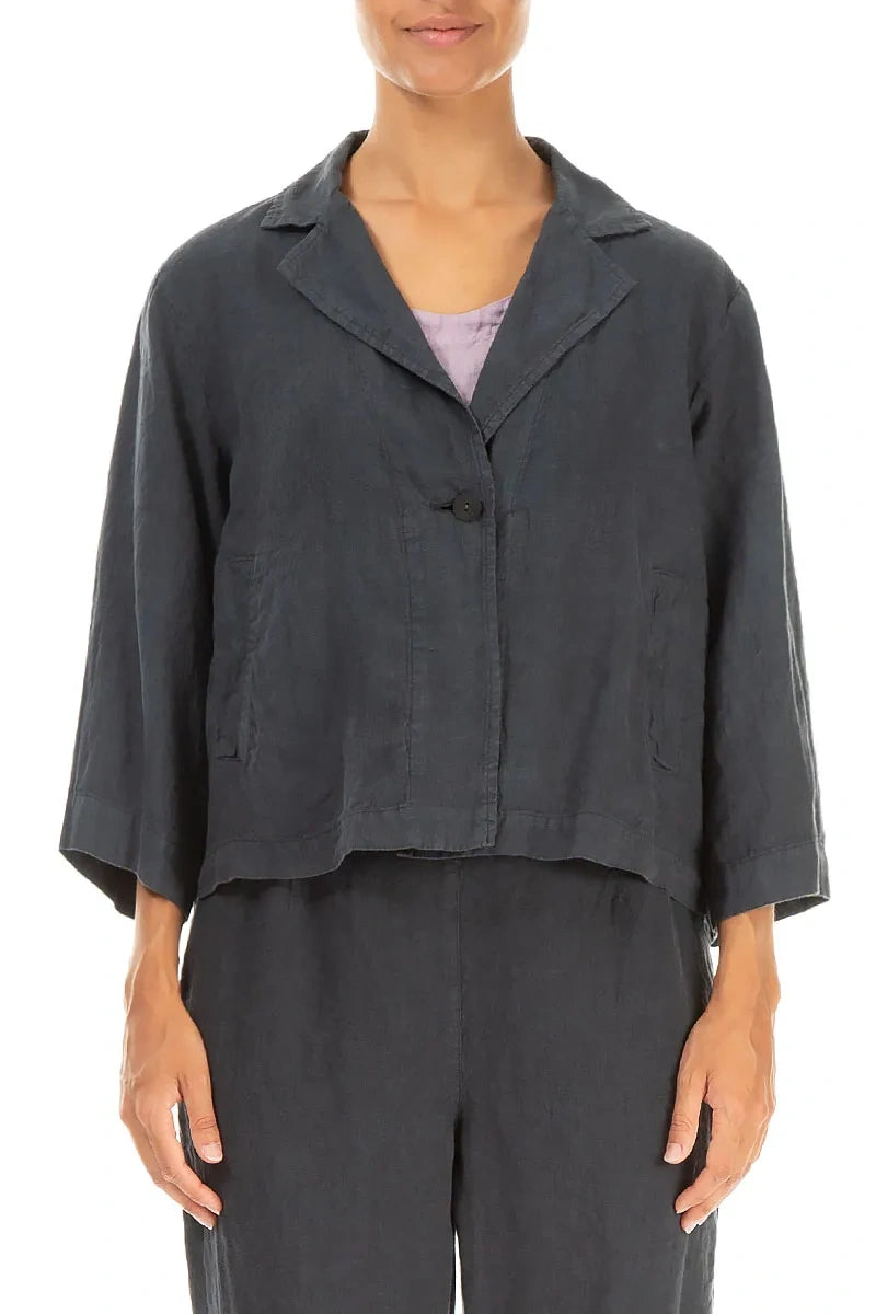 Single Button Graphite Linen Blazer Jacket 1