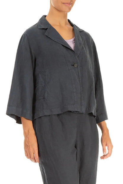 Single Button Graphite Linen Blazer Jacket 3