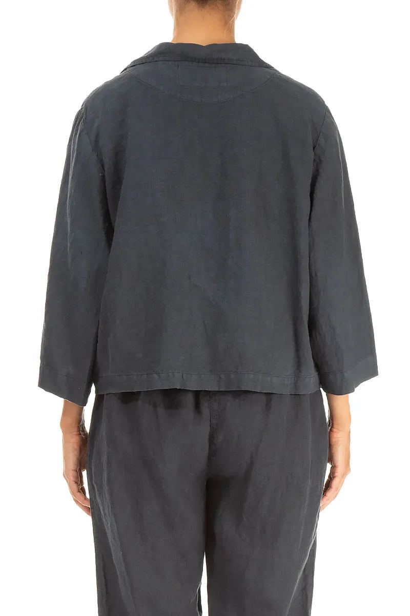 Single Button Graphite Linen Blazer Jacket 2