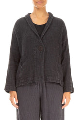 Single Button Graphite Textured Linen Jacket 1