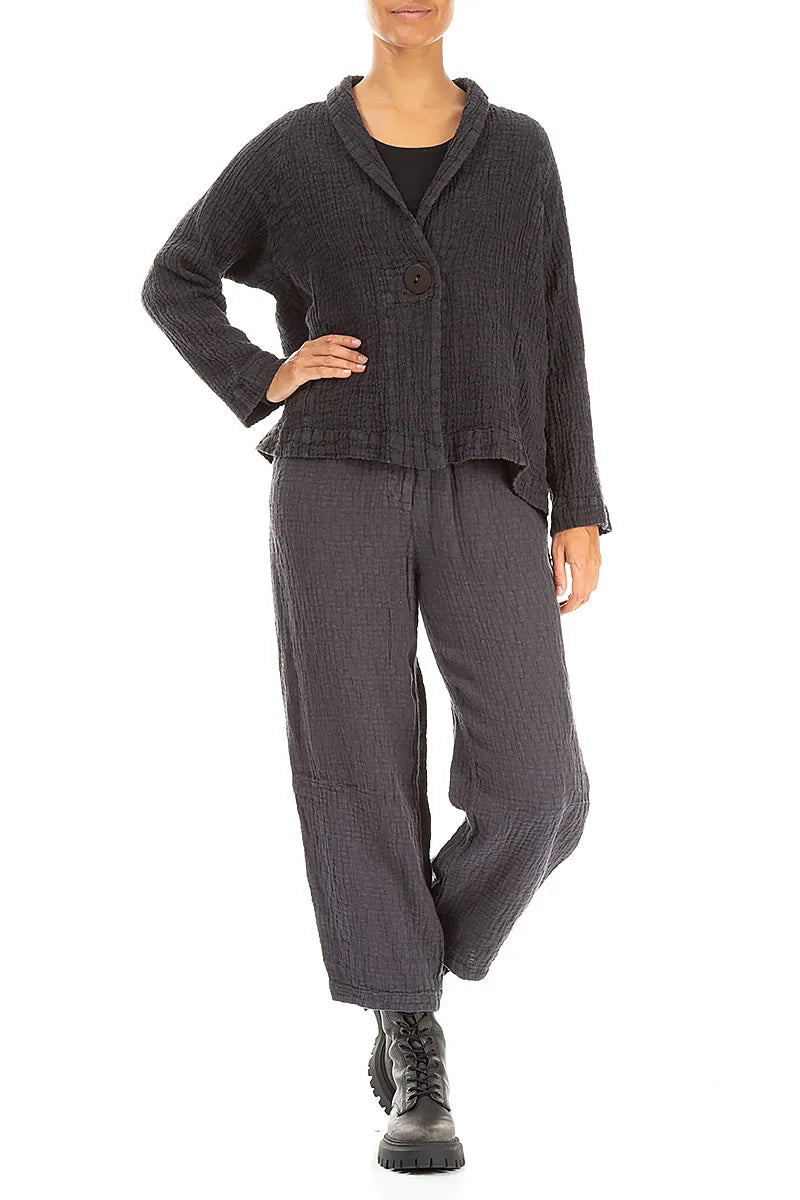 Single Button Graphite Textured Linen Jacket 4