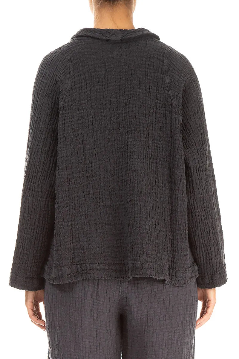 Single Button Graphite Textured Linen Jacket 2