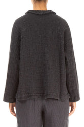 Single Button Graphite Textured Linen Jacket 2