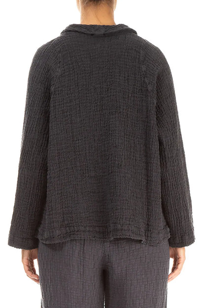 Single Button Graphite Textured Linen Jacket 2