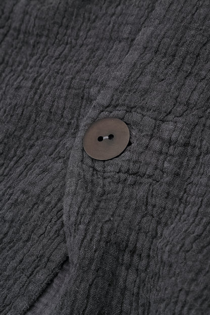 Single Button Graphite Textured Linen Jacket 5