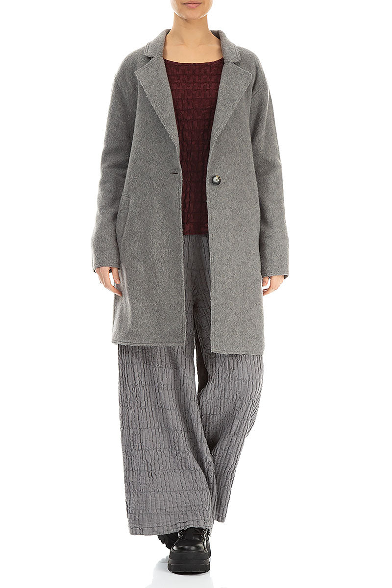 Single Button Grey Wool Coat 4