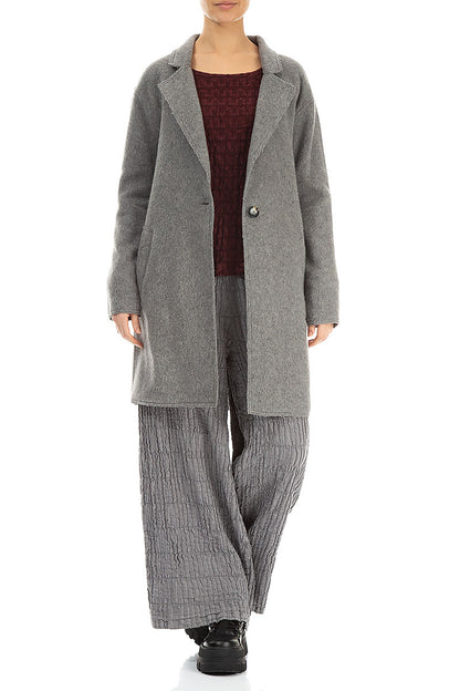 Single Button Grey Wool Coat 4