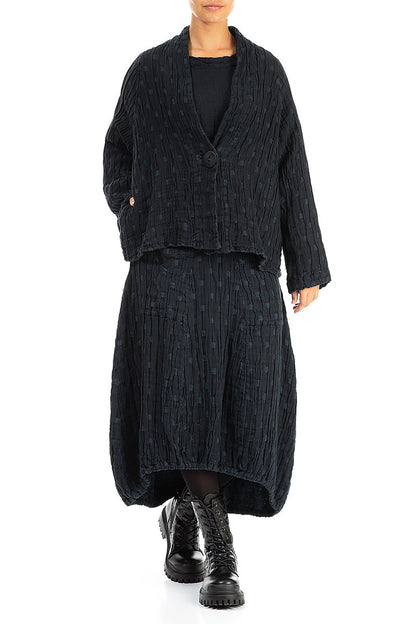 Single Button Midnight Blue Textured Linen Jacket