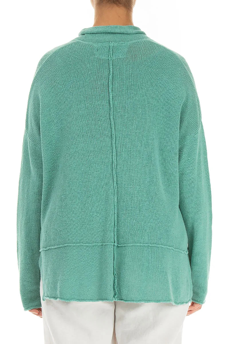 Single Button Mint Linen Cardigan 2