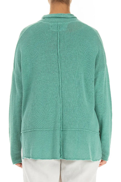 Single Button Mint Linen Cardigan 2