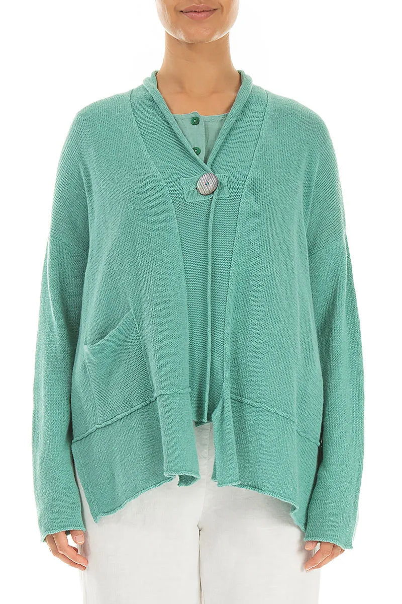 Single Button Mint Linen Cardigan 1