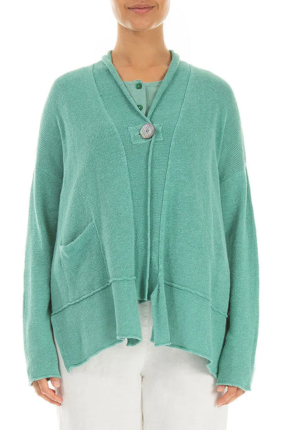 Single Button Mint Linen Cardigan 1