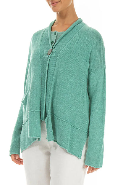 Single Button Mint Linen Cardigan 3