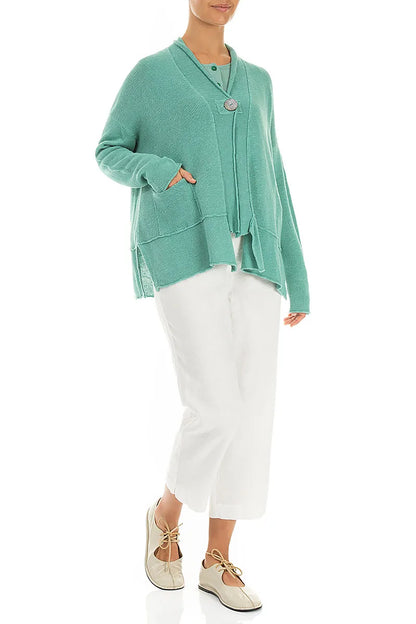 Single Button Mint Linen Cardigan 4