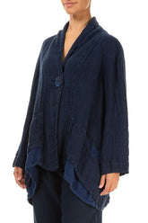 Single Button Navy Mélange Linen Jacket 3