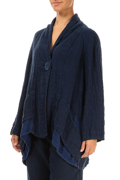 Single Button Navy Mélange Linen Jacket 3
