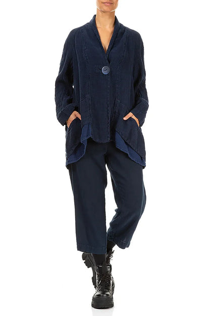 Single Button Navy Mélange Linen Jacket 4