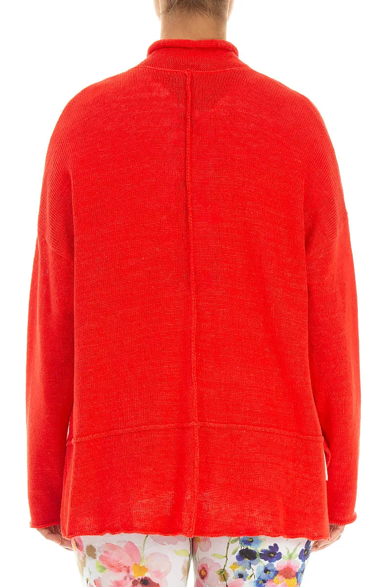 Single Button Red Linen Cardigan 2