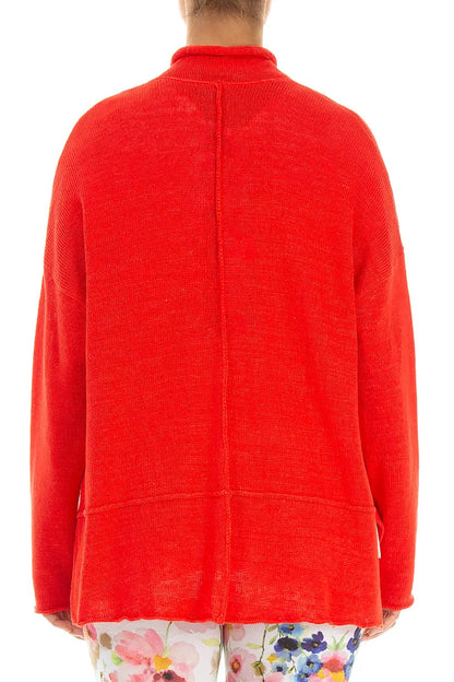 Single Button Red Linen Cardigan 2