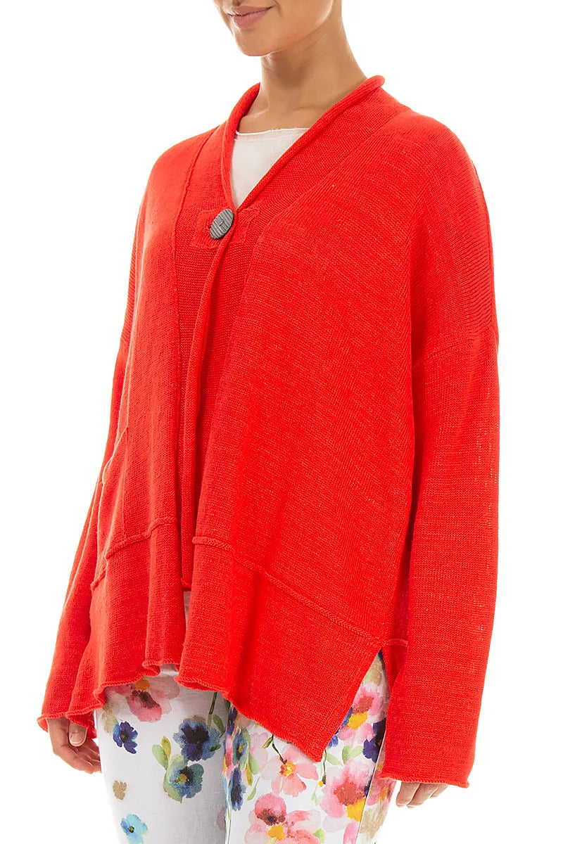 Single Button Red Linen Cardigan 3