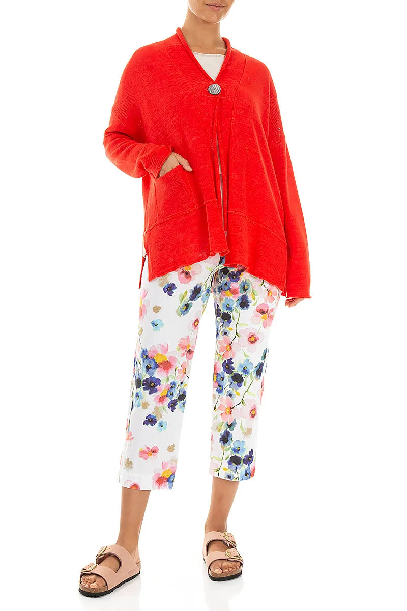 Single Button Red Linen Cardigan 4