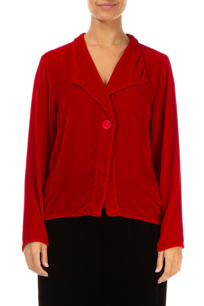 Single Button Red Silk Velvet Jacket