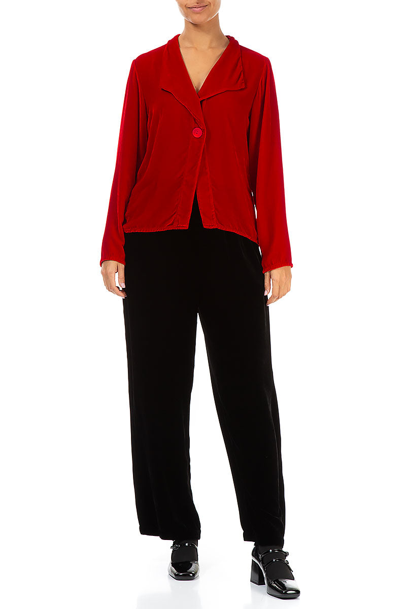 Single Button Red Silk Velvet Jacket