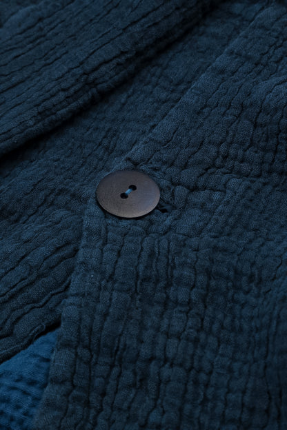 Single Button Royal Blue Textured Linen Jacket 5