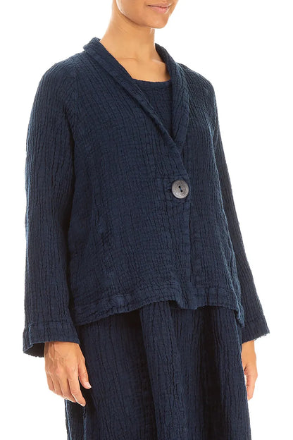 Single Button Royal Blue Textured Linen Jacket 3