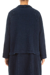 Single Button Royal Blue Textured Linen Jacket 2