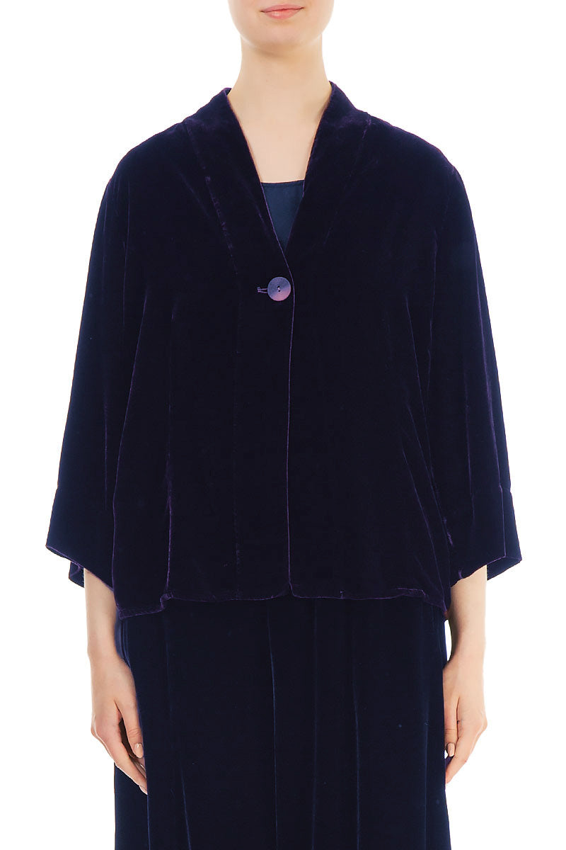 Single Button Royal Purple Silk Velvet Jacket