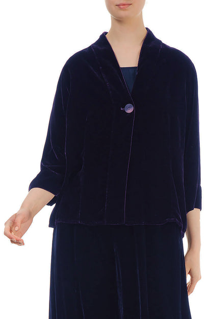 Einreihige Jacke aus königsviolettem Seidensamt