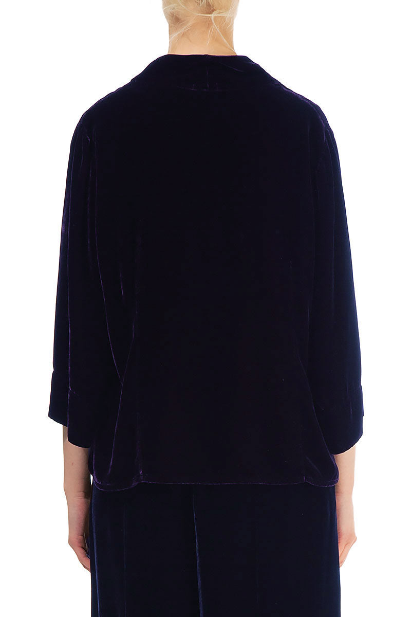 Single Button Royal Purple Silk Velvet Jacket