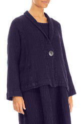Single Button Royal Purple Textured Linen Jacket 3