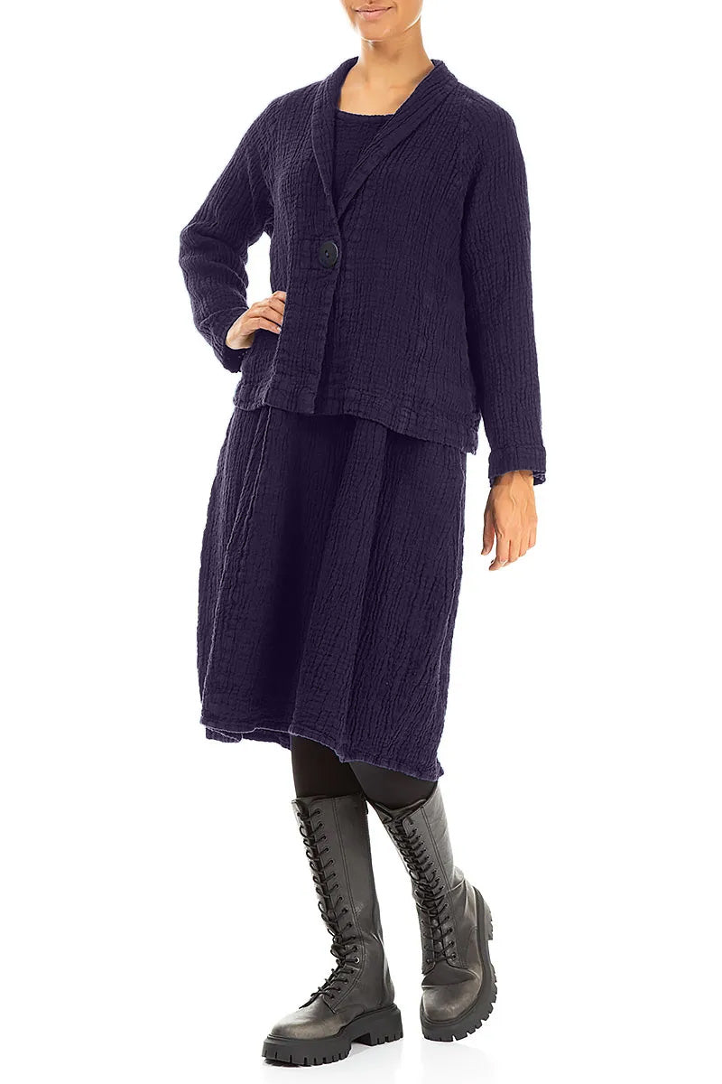 Single Button Royal Purple Textured Linen Jacket 4