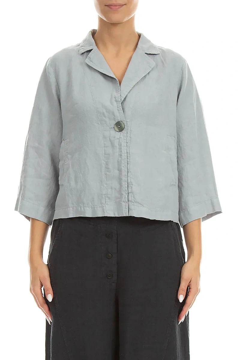 Single Button Silver Grey Linen Blazer Jacket 1