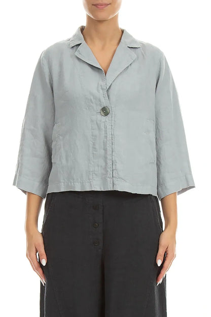 Single Button Silver Grey Linen Blazer Jacket 1